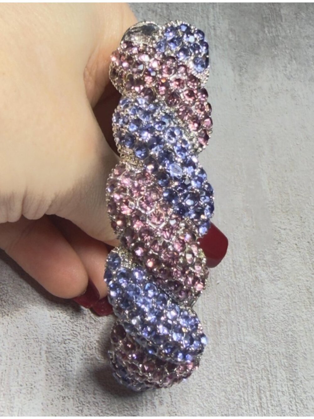 Pave Purple Pink Rhinestone Magnetic Bracelet Twist Design - Picture 1 of 8